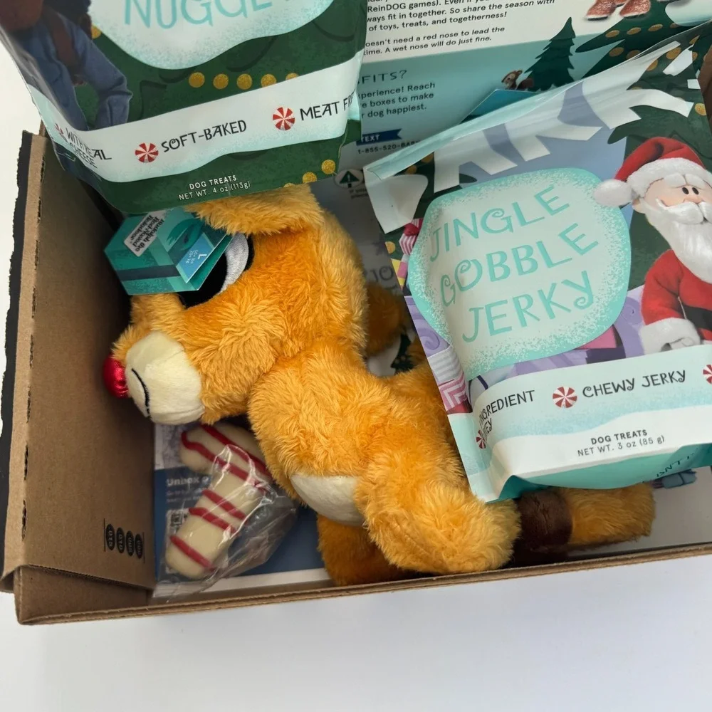Bark Box Rudolph Red-Nosed Reindeer Holiday Dog Toys & Treats Set NWT